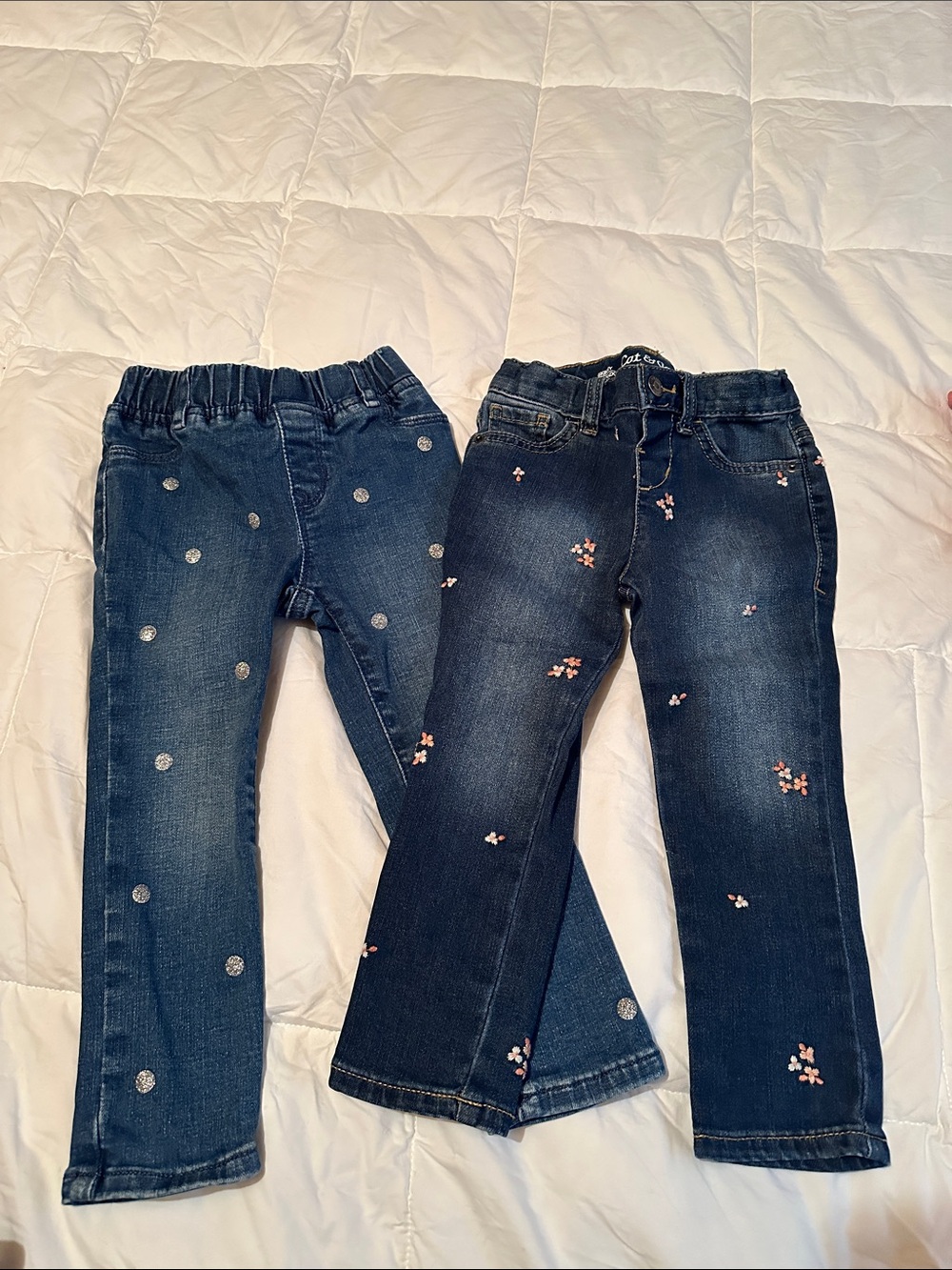 GAP Girls Dark Blue Denim Jeans with Silver Sparkles & Pink Floral Embroidery